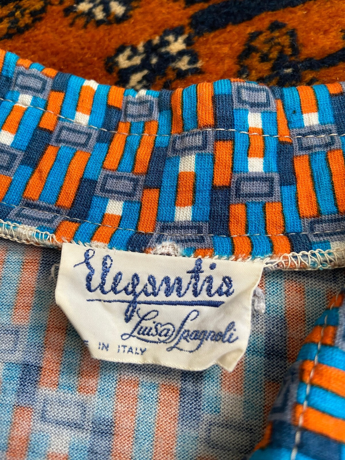 Vintage 1970s Blue & Orange Dagger Collar Shirt
