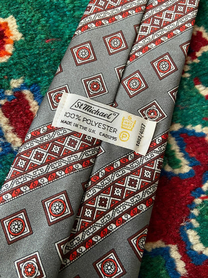 Vintage 1970s St Michael Silver & Red Tie