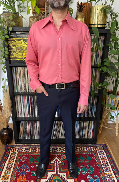 Vintage 1970s Pink Dagger Collar Shirt