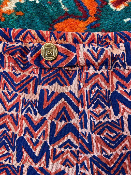 Vintage 1970s Coral & Navy Pattern Swim Shorts
