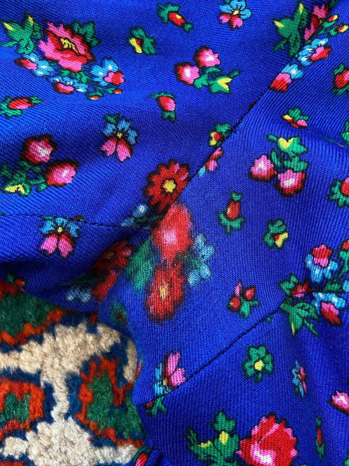 Vintage 1980s Blue Floral Folk Dress