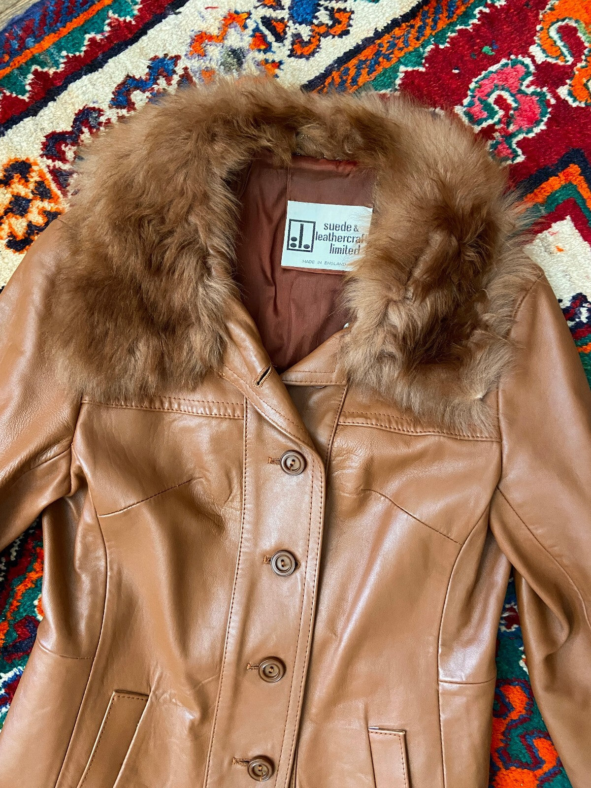 Vintage 1970s Tan Leather Penny Lane Coat