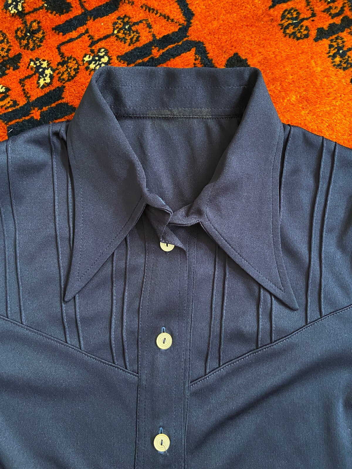 Vintage 1970s Navy Dagger Collar Shirt