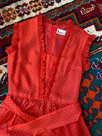 Vintage 1970s Red Polka Dot Prairie Dress