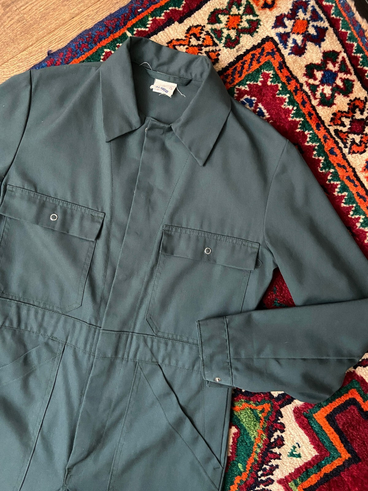Vintage 1970s Green Workwear Utility Jumpsuit