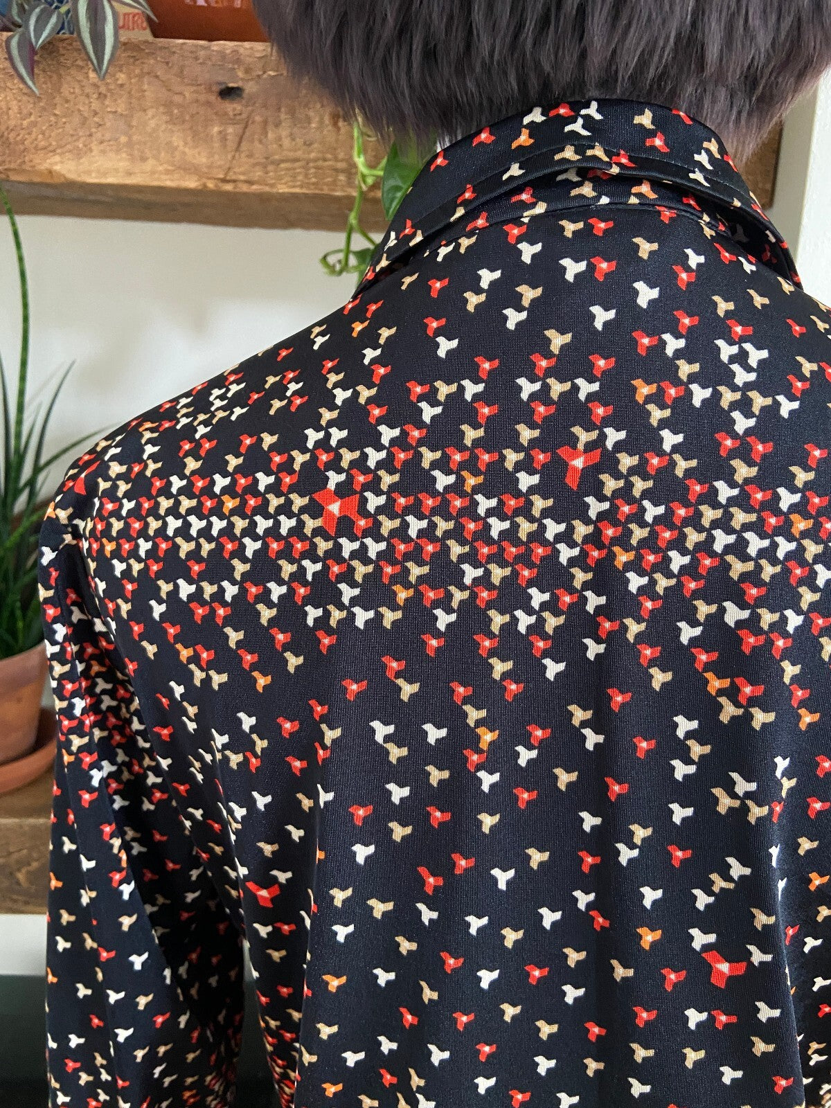 Vintage 1970s Black Printed Japanese Jersey Shirt