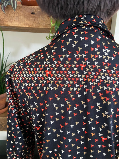 Vintage 1970s Black Printed Japanese Jersey Shirt