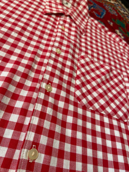 Vintage 1970s Red & White Short Sleeve Gingham Shirt