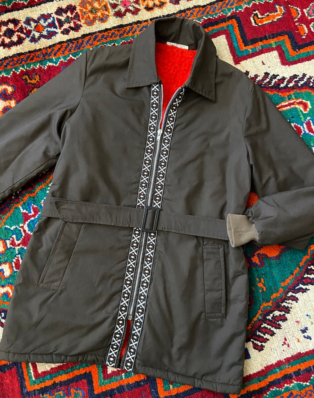 Vintage 1970s Brown Embroidered Raincoat