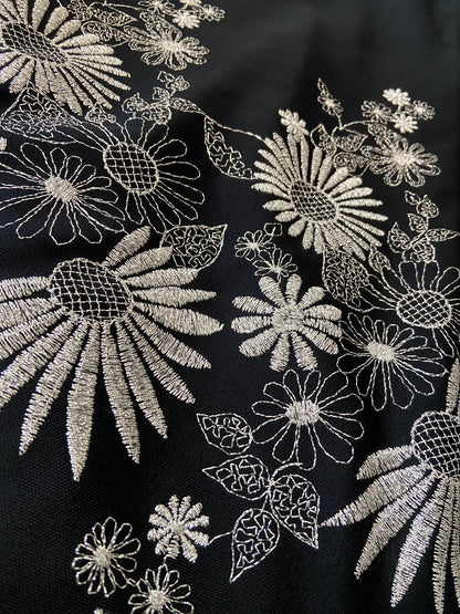 Vintage 1970s Black & Silver Embroidered Dagger Collar Dress