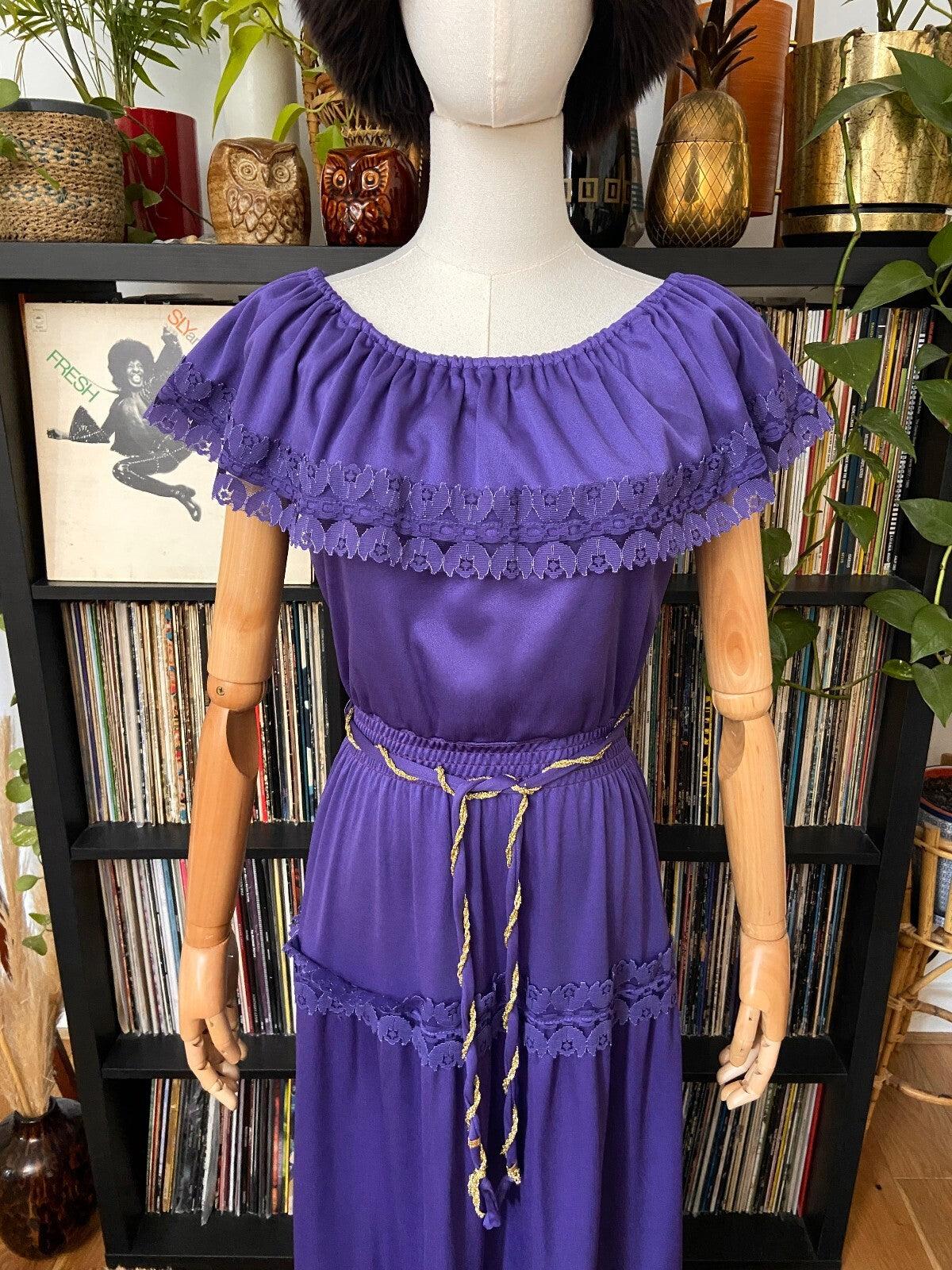 Vintage 1980s C&A Purple Prairie Maxi Dress