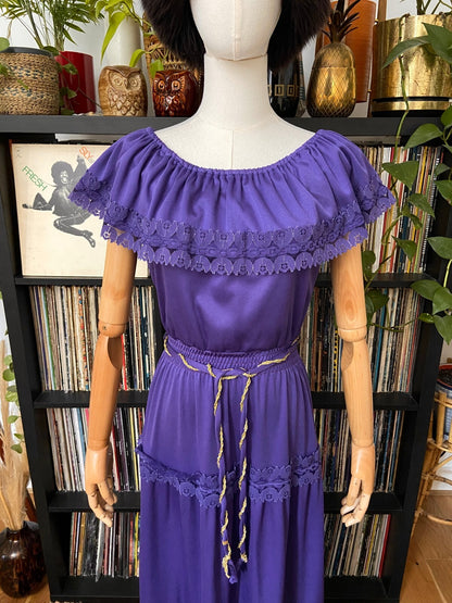 Vintage 1980s C&A Purple Prairie Maxi Dress
