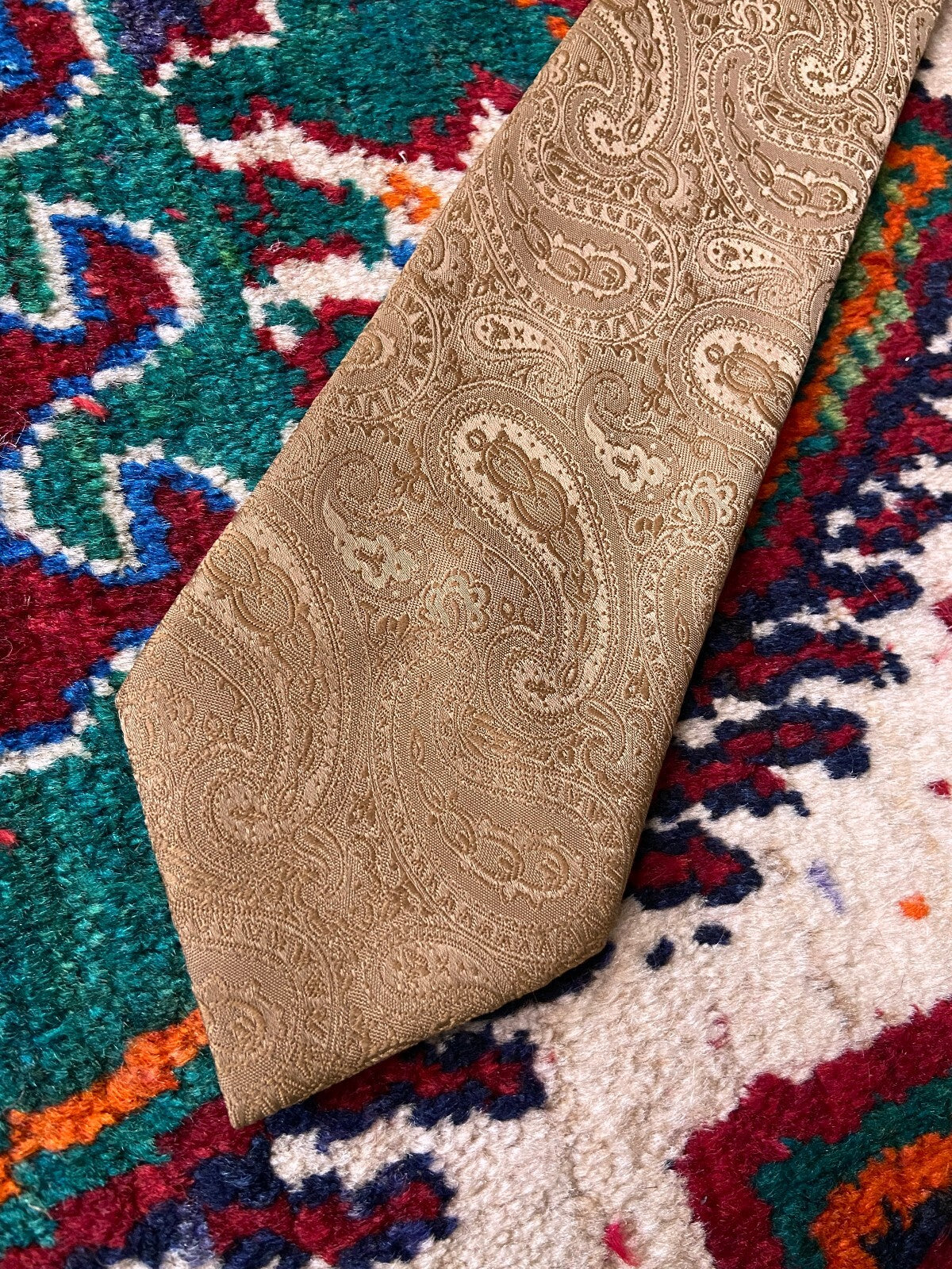 Vintage 1970s Tan Paisley Kipper Tie