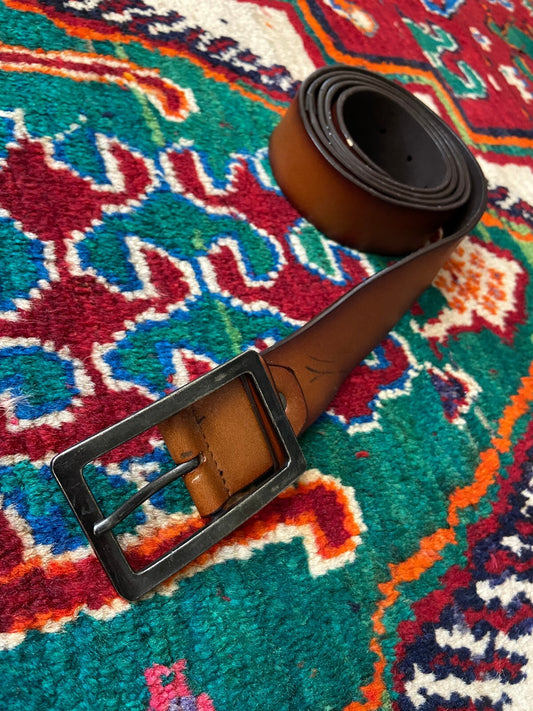 Vintage Brown Leather Frame Buckle Belt
