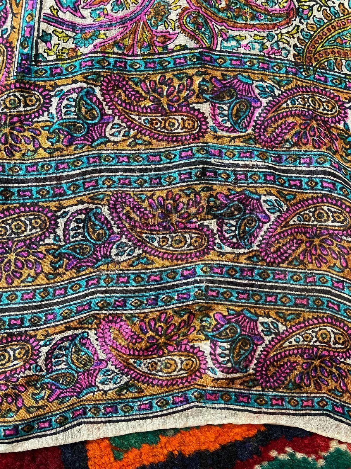 Vintage 1970s Paisley Indian Block Print Scarf