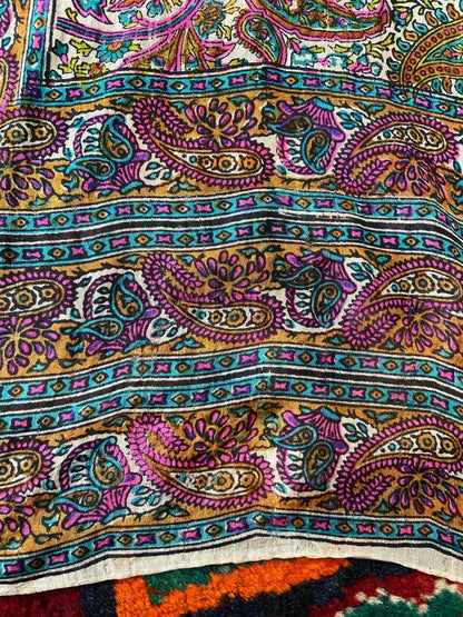 Vintage 1970s Paisley Indian Block Print Scarf