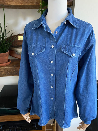 Vintage 90s Blue Denim Western Shirt