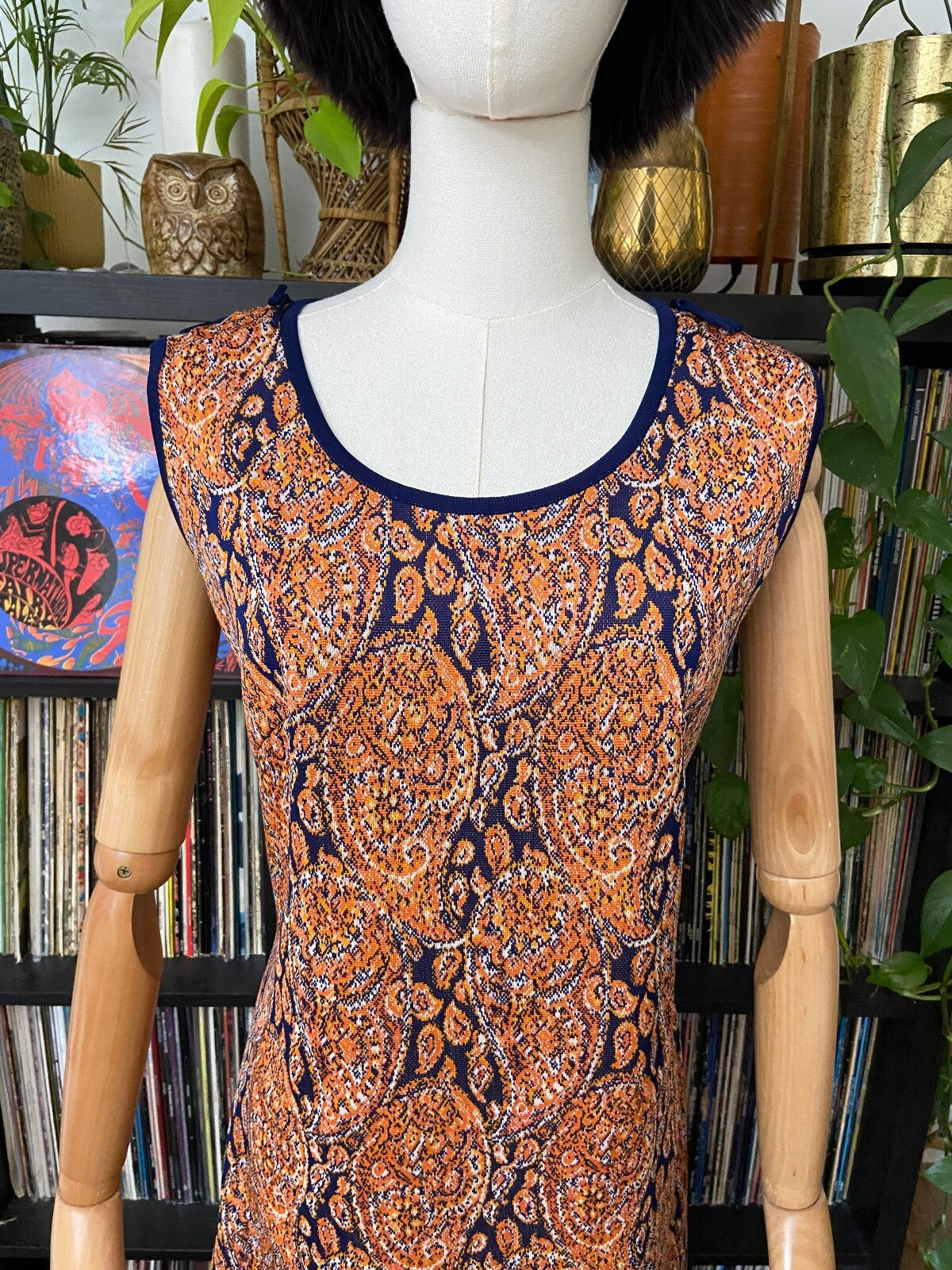 Vintage 1960s Orange & Navy Shift Dress
