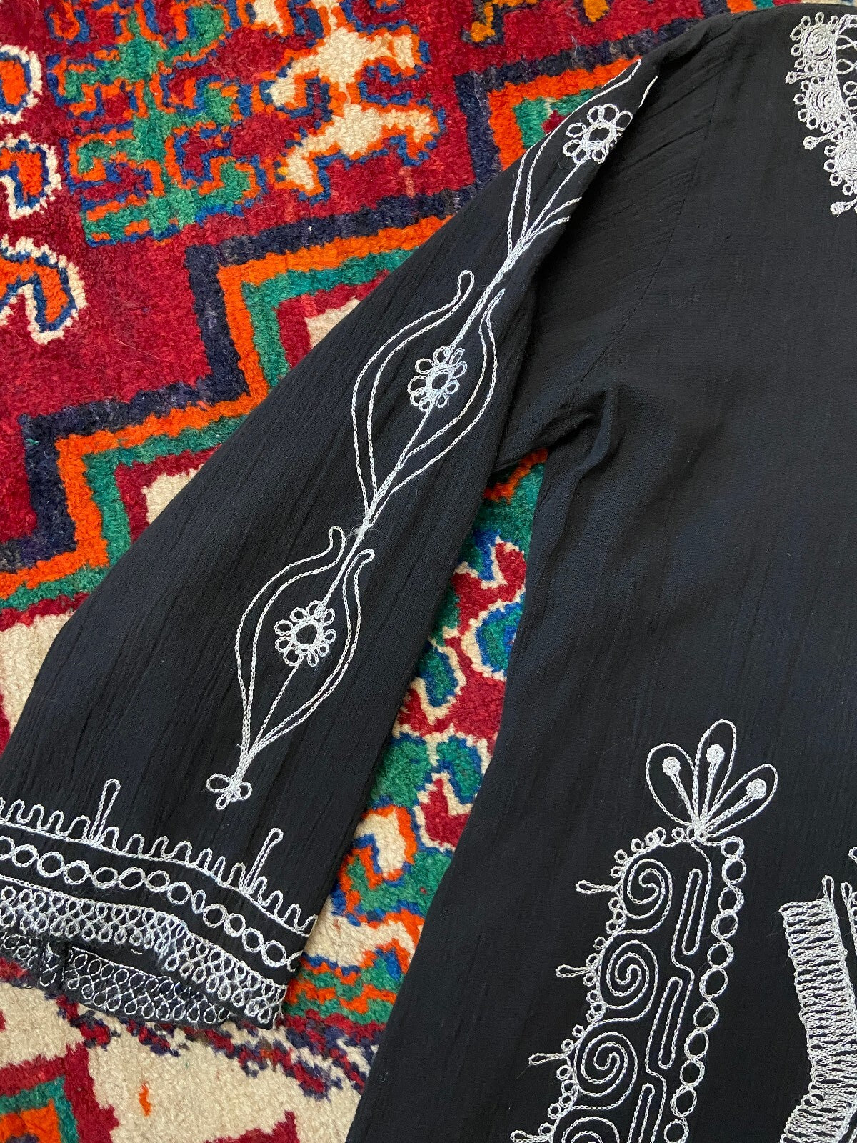Vintage 1970s Black & Silver Embroidered Kaftan