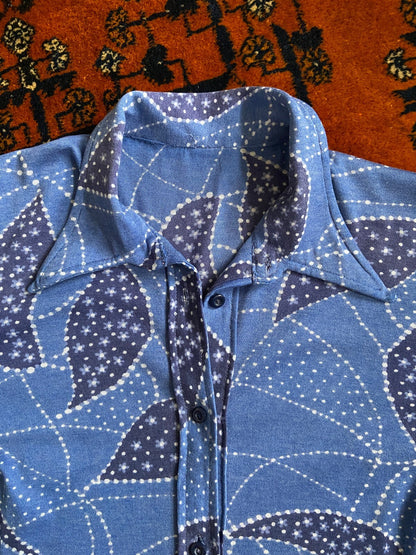 Vintage 1970s Blue Knit Dagger Collar Shirt
