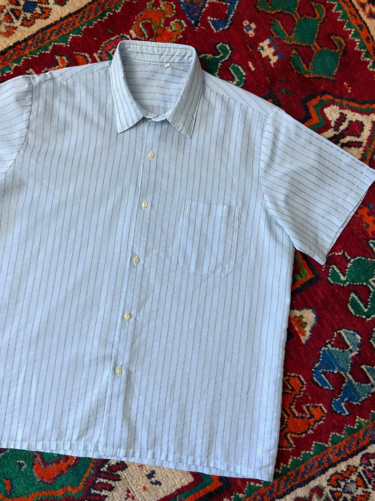 Vintage 1960s Light Blue Woven Pattern Shirt