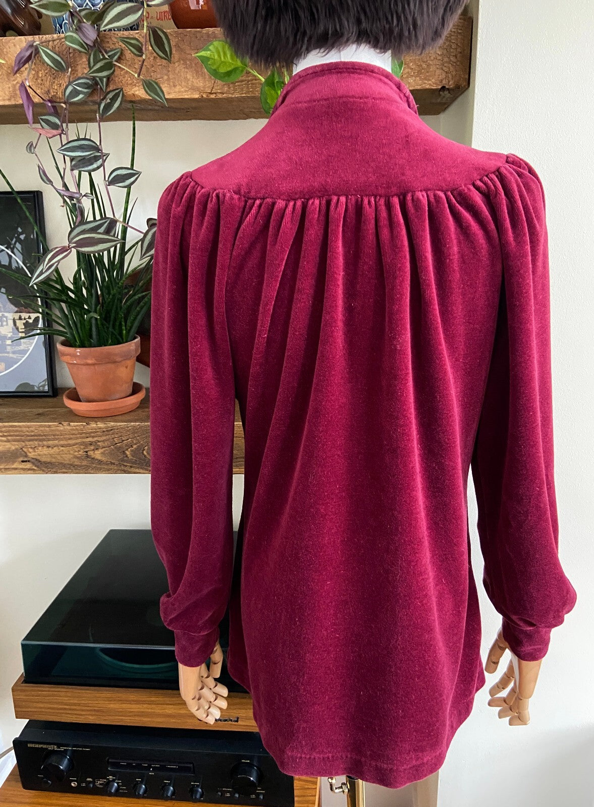 Vintage 1970s Burgundy Velour Zip Up Top