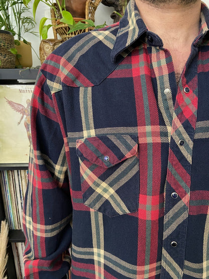 Vintage 90s Red & Navy Plaid Western Shirt