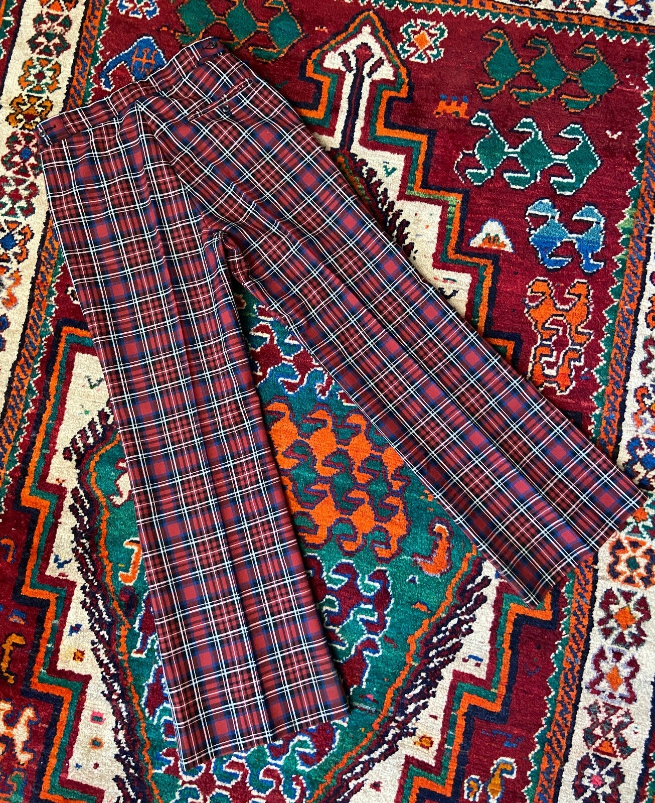 Vintage 1970s Flared Tartan Trousers W29 / L29.5