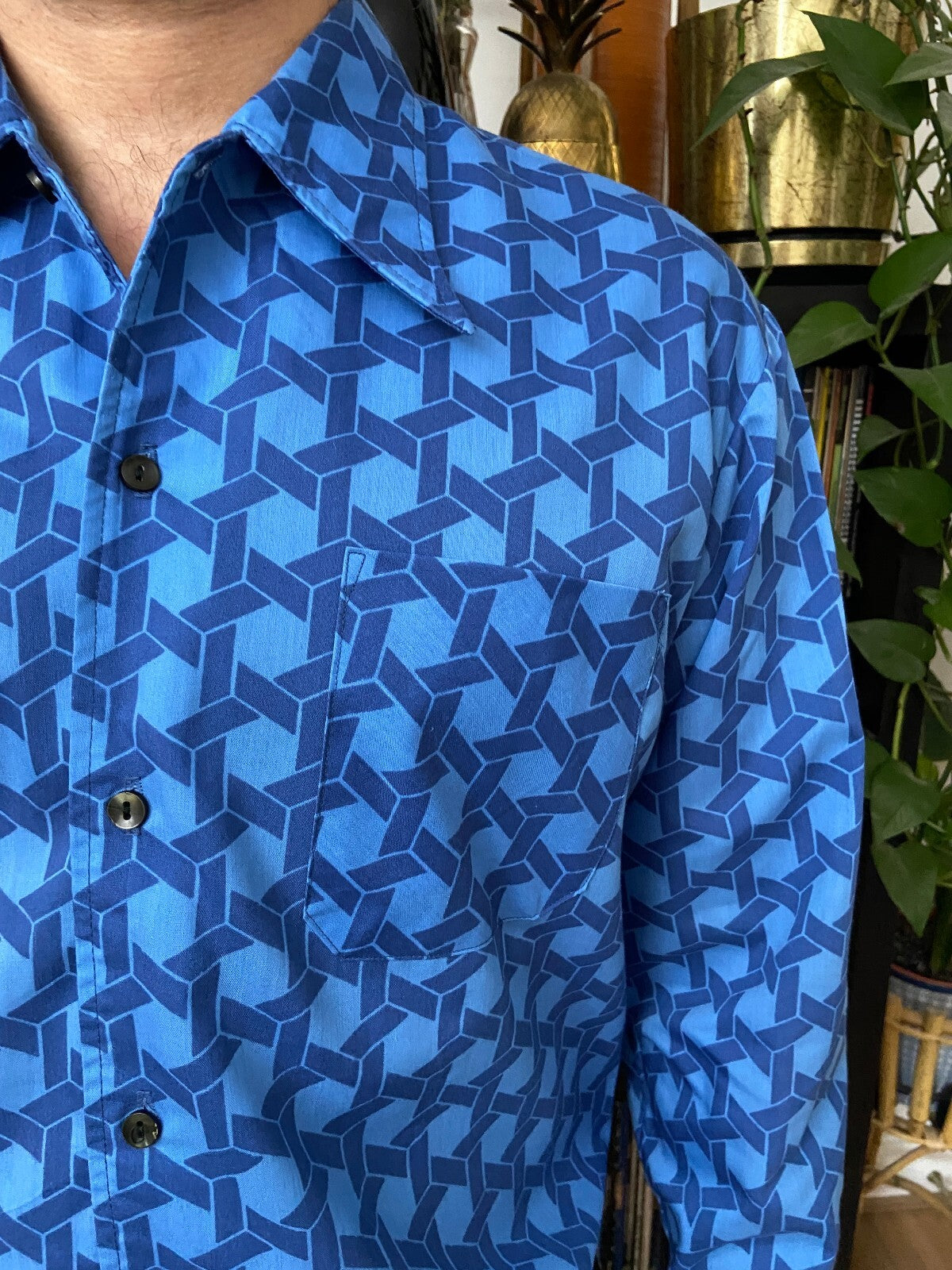 Vintage 1970s Geometric Print Dagger Collar Shirt