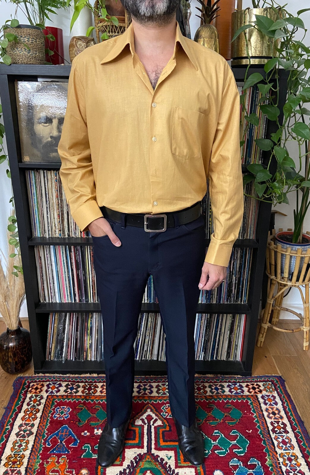 Vintage 1970s Mustard Deadstock Dagger Collar Shirt