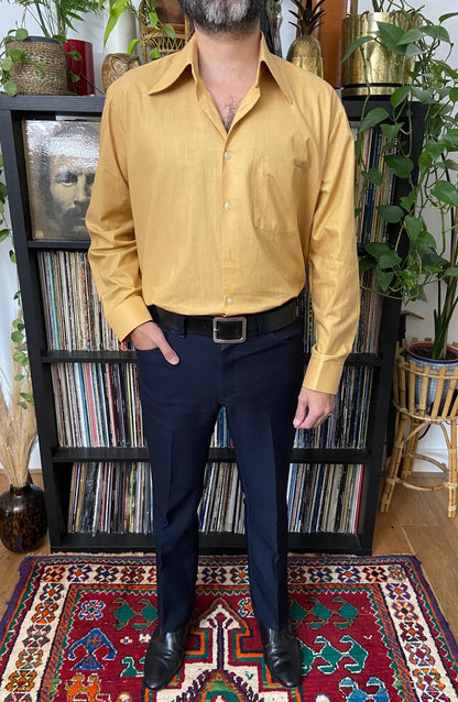 Vintage 1970s Mustard Deadstock Dagger Collar Shirt