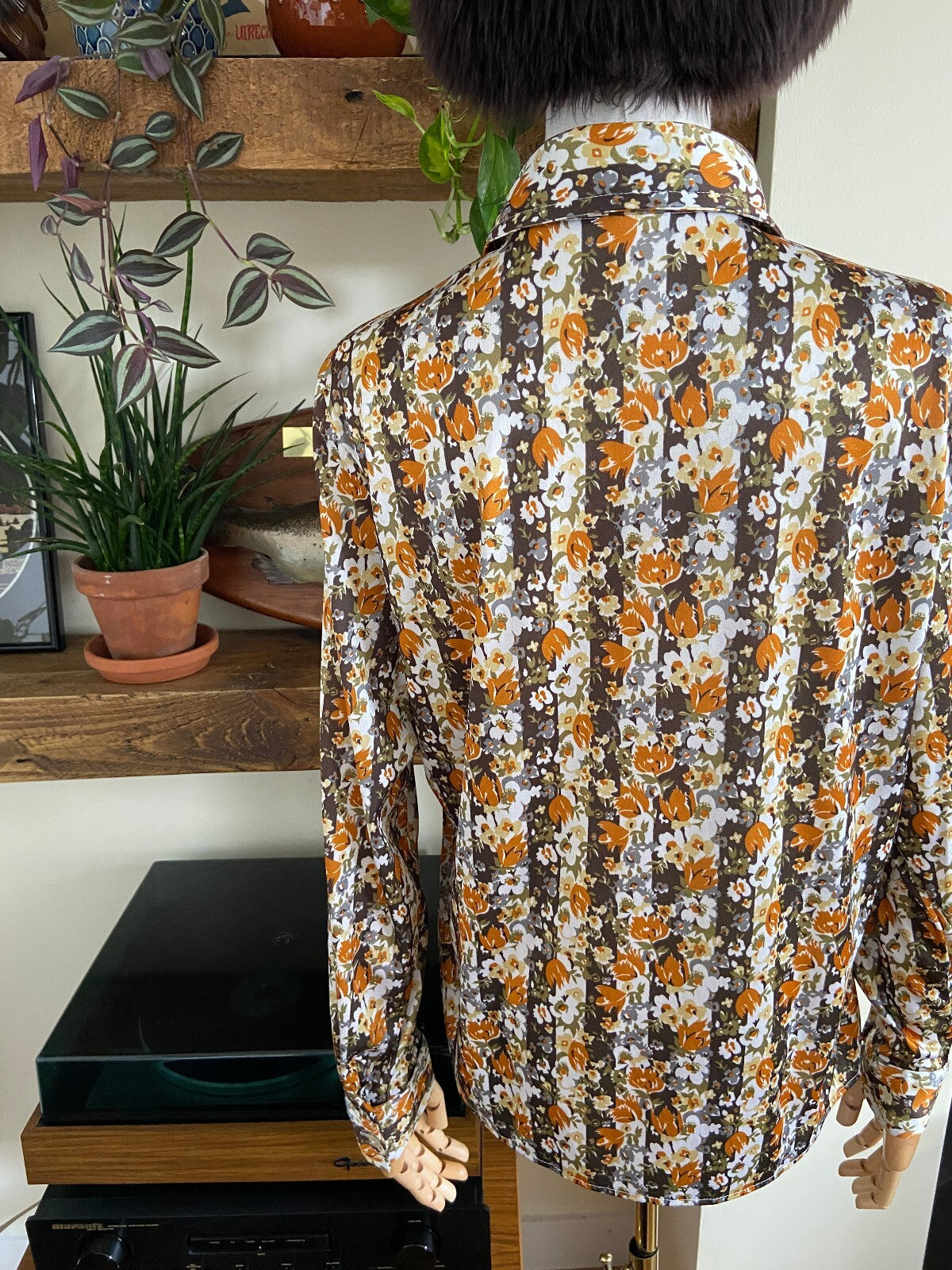 Vintage 1970s Warm Floral Dagger Collar Shirt