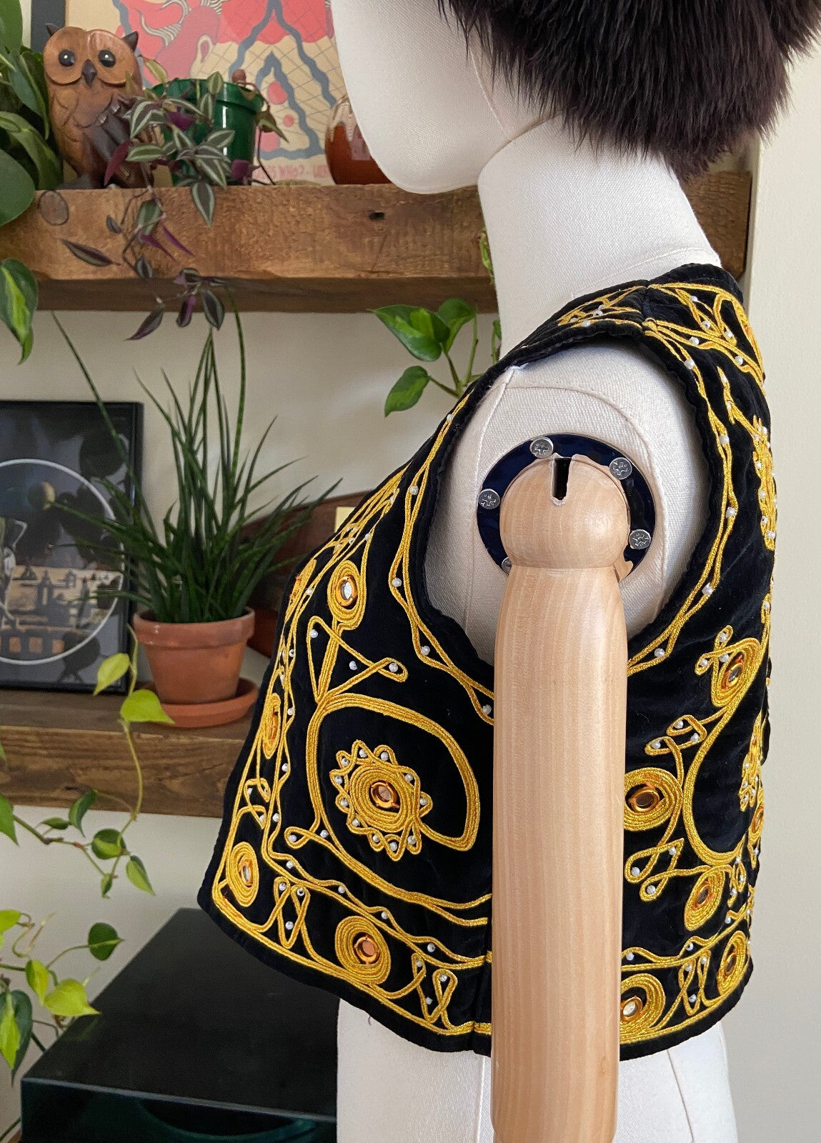 Black & Gold Velvet Afghan Vest
