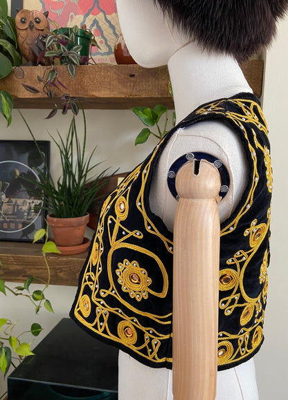 Black & Gold Velvet Afghan Vest
