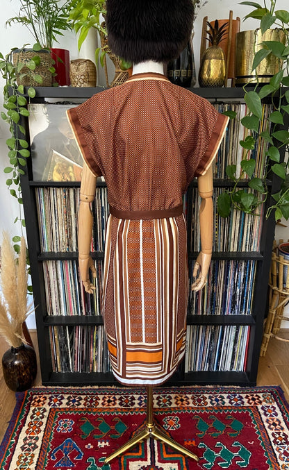 Vintage 1980s Brown Geometric Print Shirt Dress