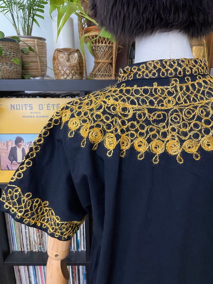 Vintage 1970s Black & Gold Embroidered Kaftan