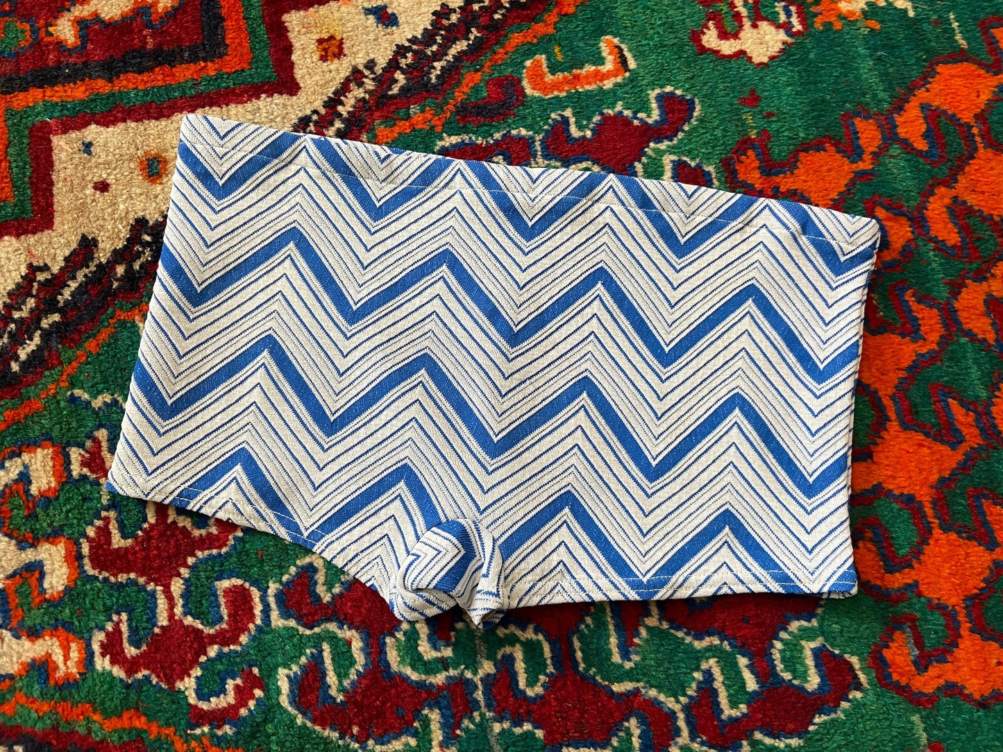 Vintage 1970s Blue White Zig Zag Swim Shorts
