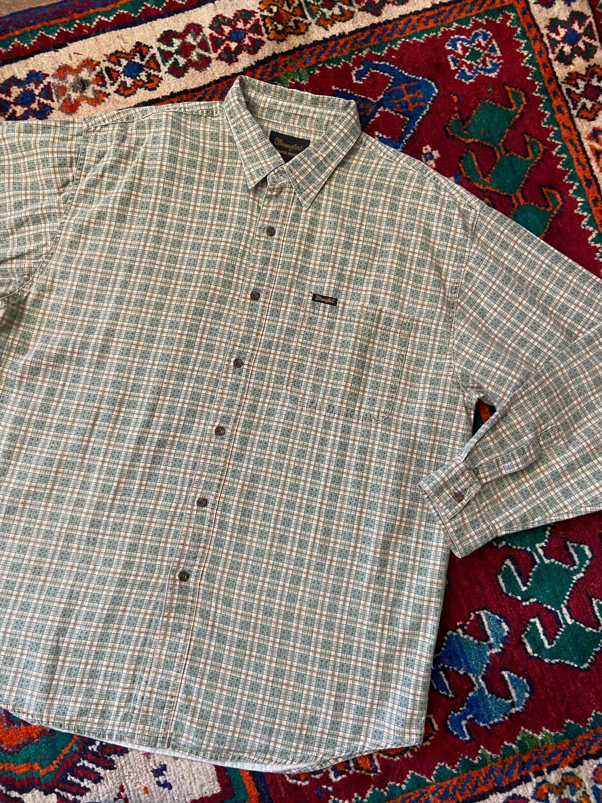Vintage 90s Green Linen Wrangler Shirt