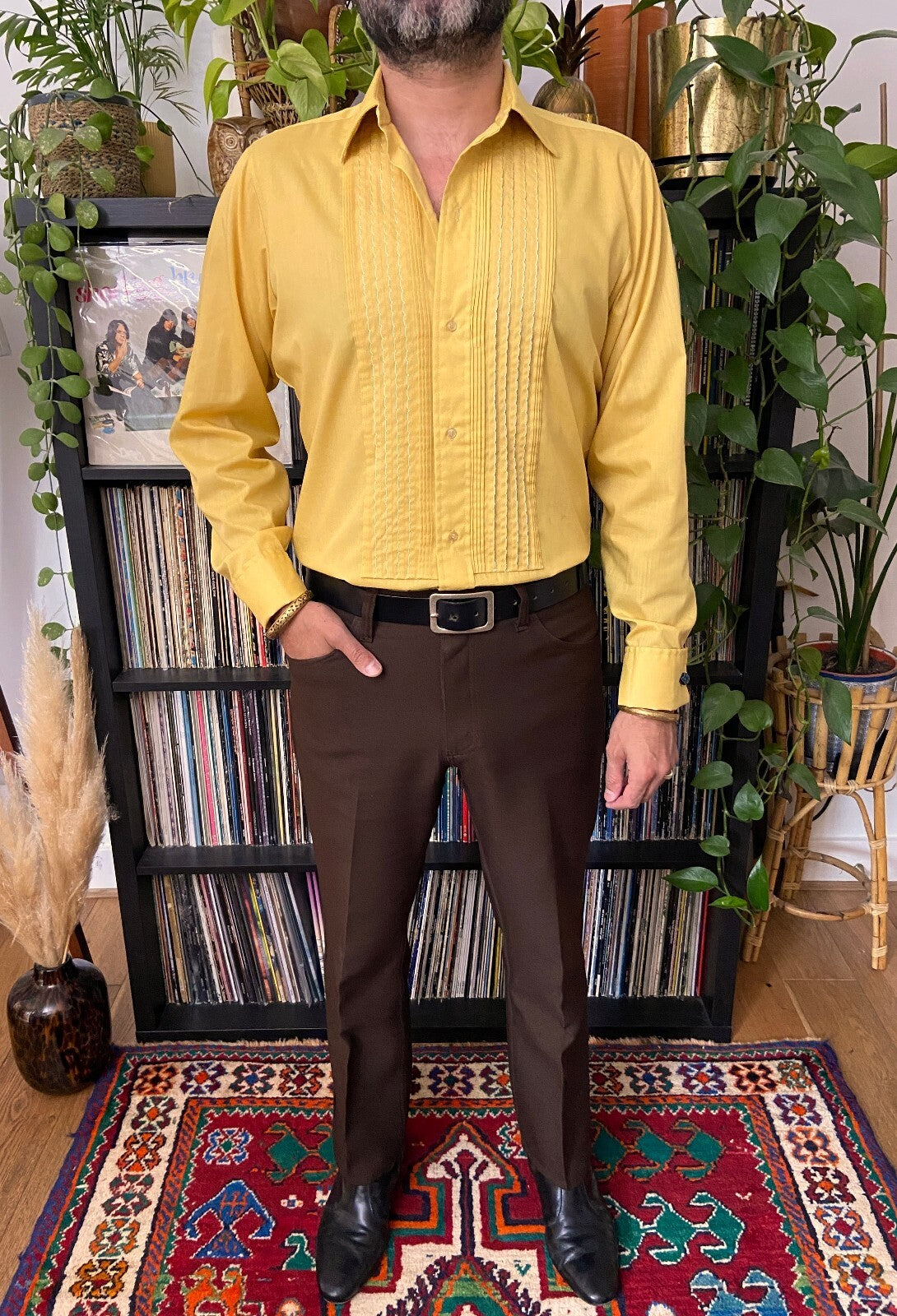 Vintage 1970s Yellow Pintuck Dress Shirt