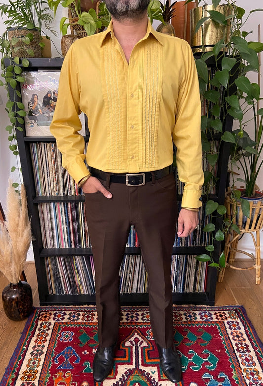 Vintage 1970s Yellow Pintuck Dress Shirt