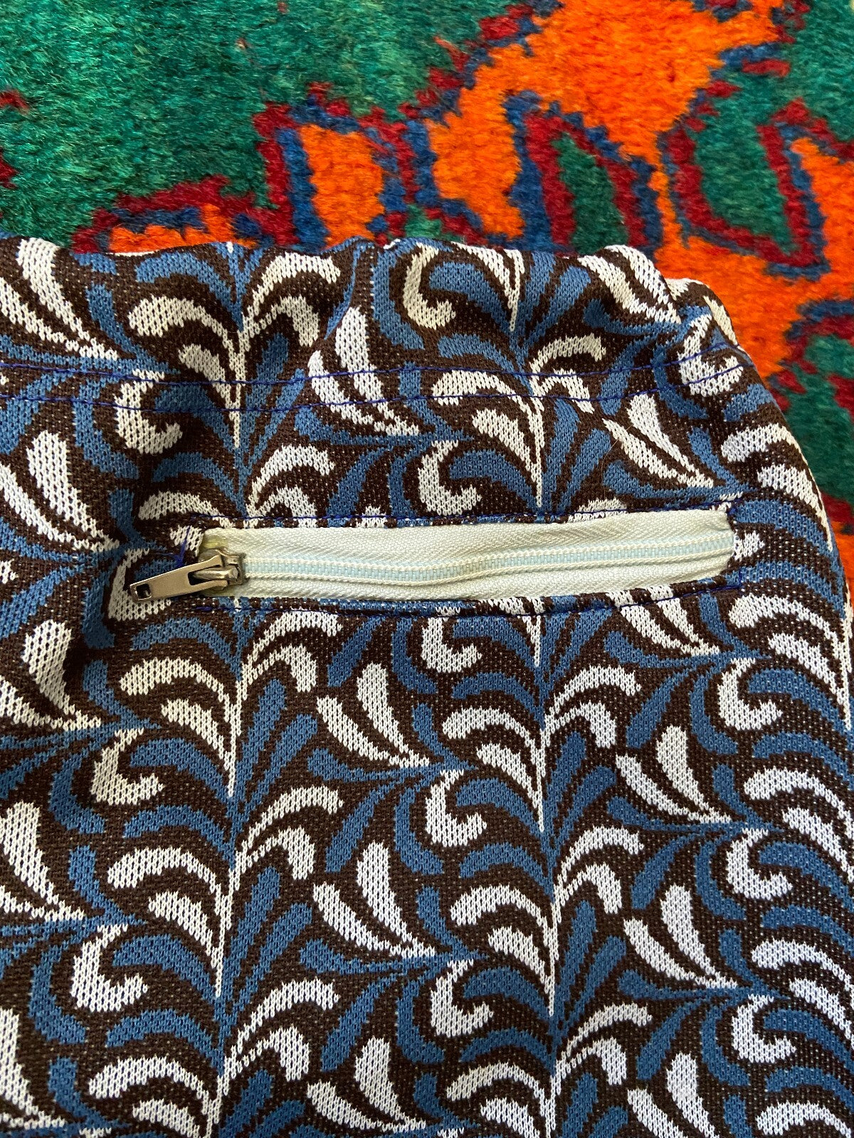 Vintage 1970s Blue & Brown Patterned Swim Shorts