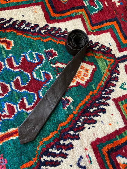 Vintage 1970s Brown Leather Skinny Tie