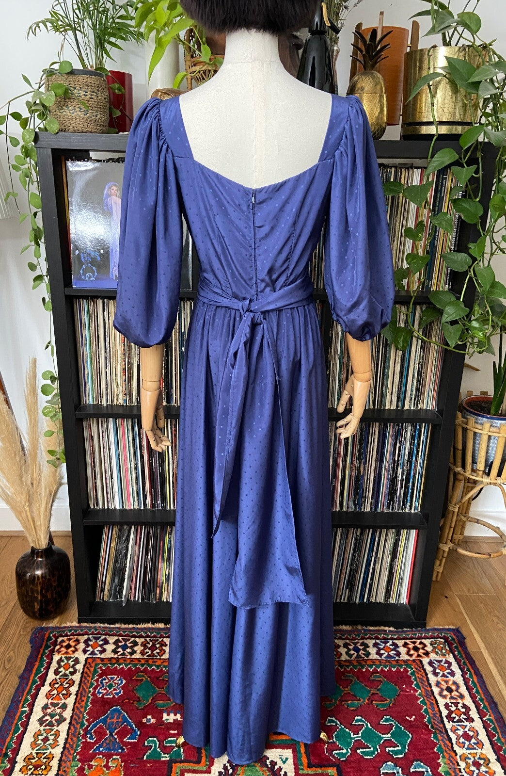 Vintage 1980s Blue Puff Sleeve Maxi Gown