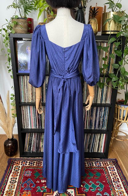 Vintage 1980s Blue Puff Sleeve Maxi Gown