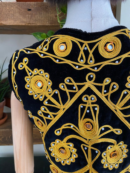 Black & Gold Velvet Afghan Vest