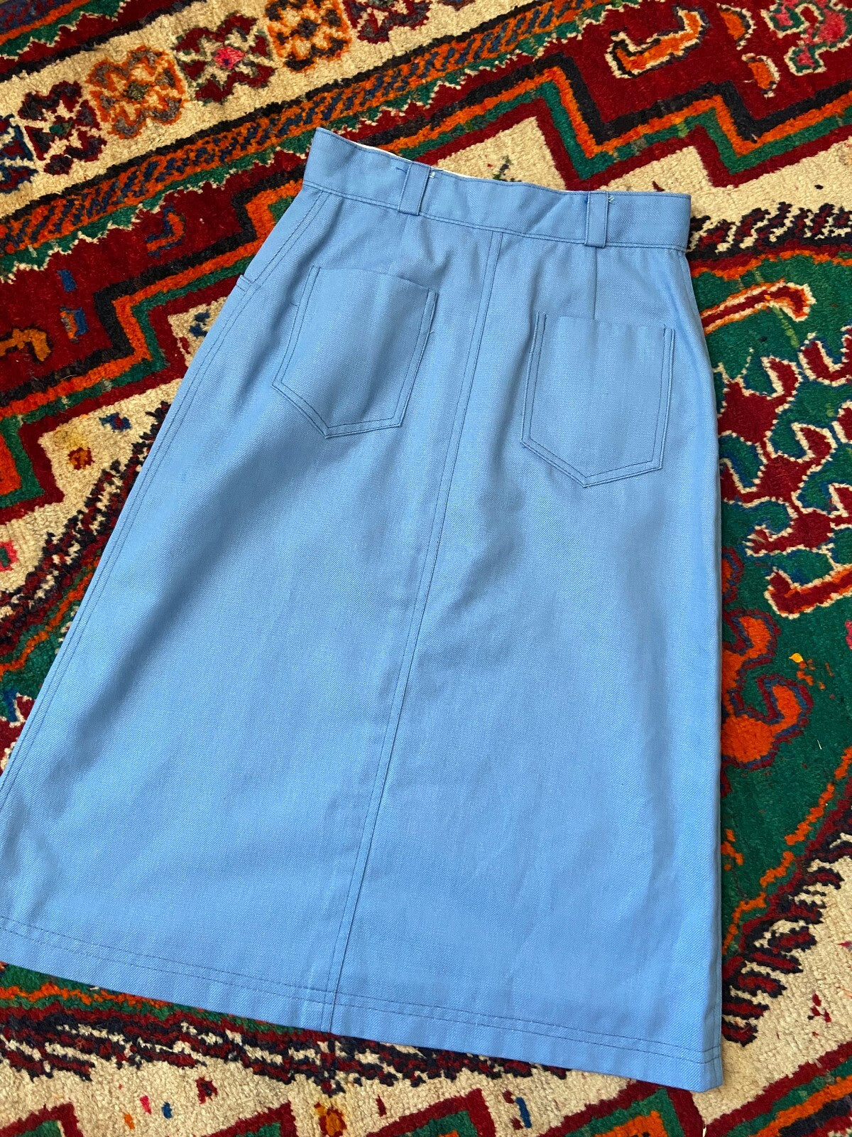 Vintage 1970s Blue A-Line Pocket Skirt