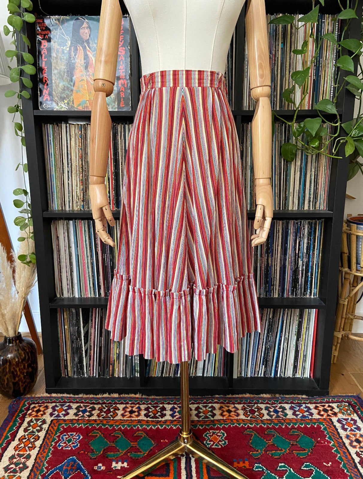 Vintage 1970s Red Striped Peasant Skirt