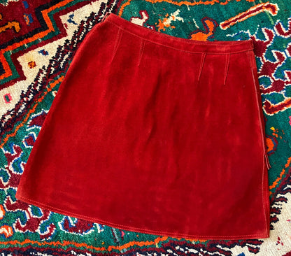 Vintage 1970s Red Suede Fringed Mini Skirt