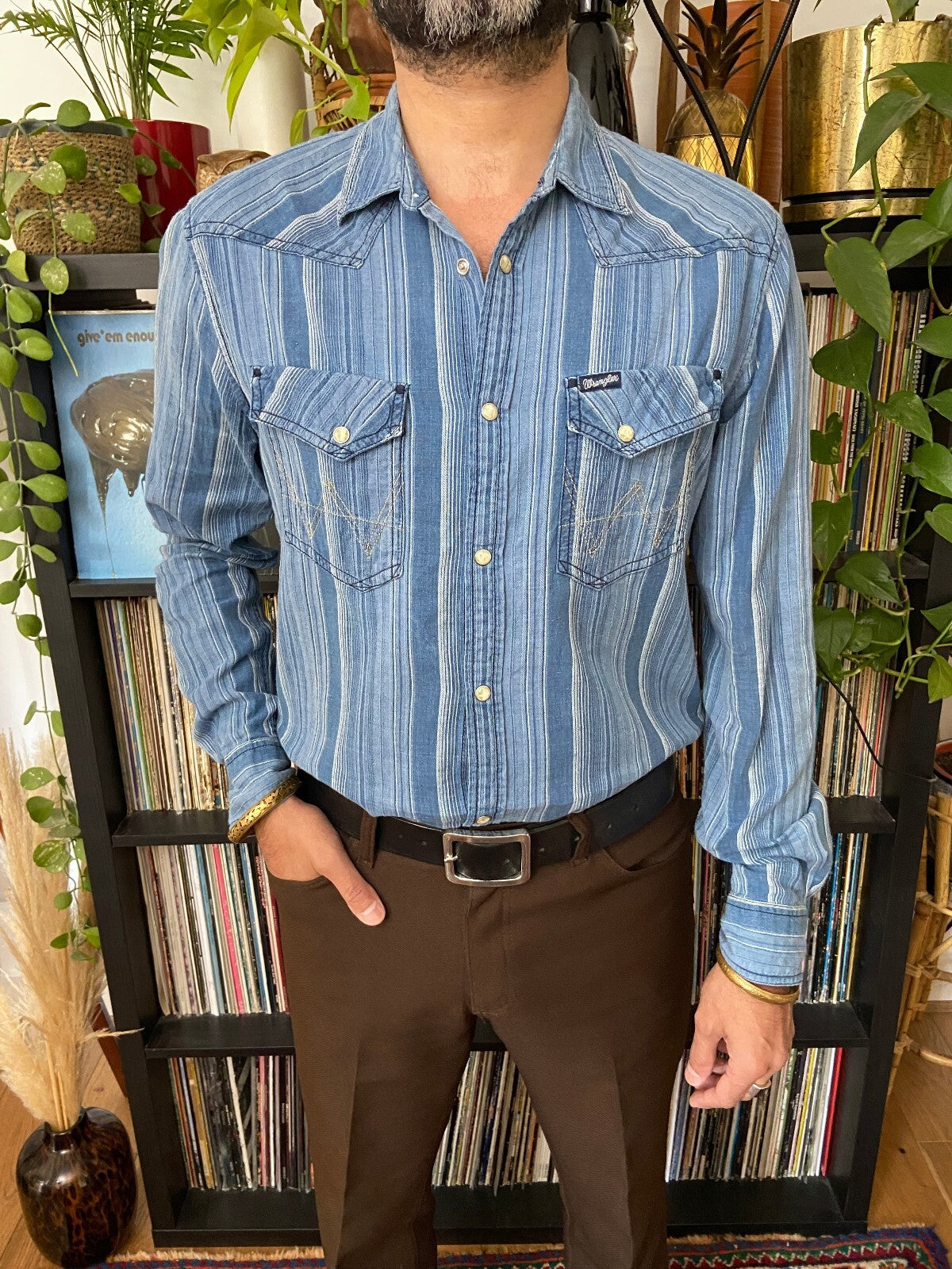 Vintage 90s Wrangler Striped Western Shirt