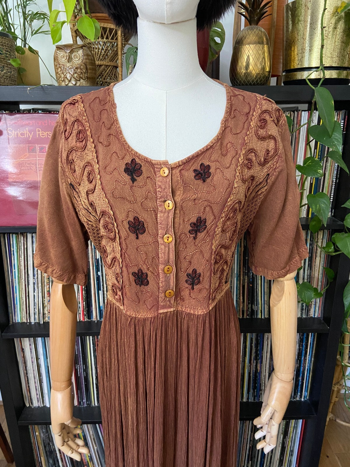 Vintage 1980s Brown Bohemian Hippie Dress